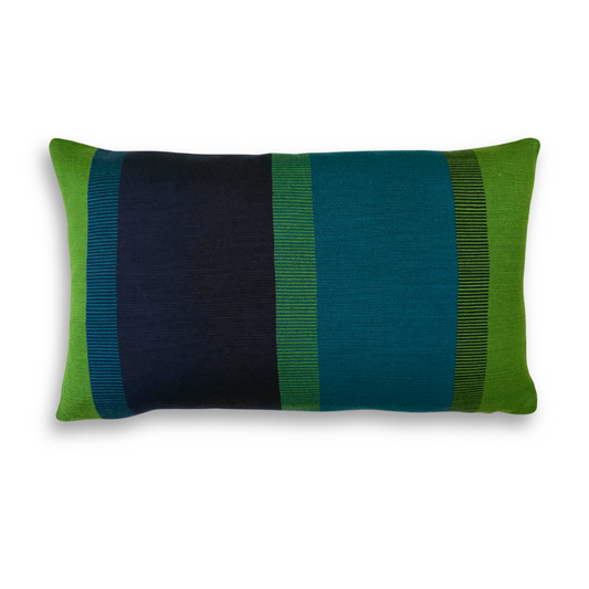 Handwoven Color Block & Hemp Pillow - Blue & Navy