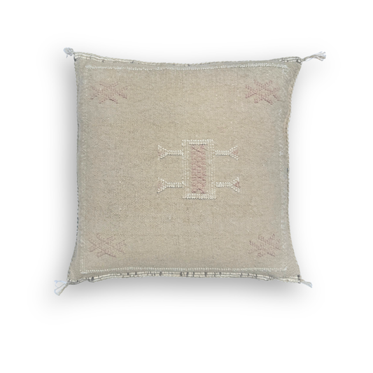 Light Tan Sabra Cactus Silk Kilim Pillow Cover | Handwoven Moroccan Home Decor