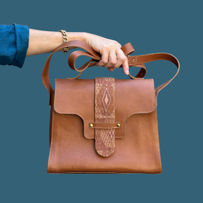 Leather Handbag with Huipil Accent