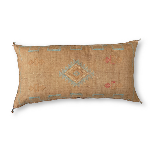 Golden Tan Large Sabra Cactus Silk Lumbar Pillow | Handwoven in Morocco