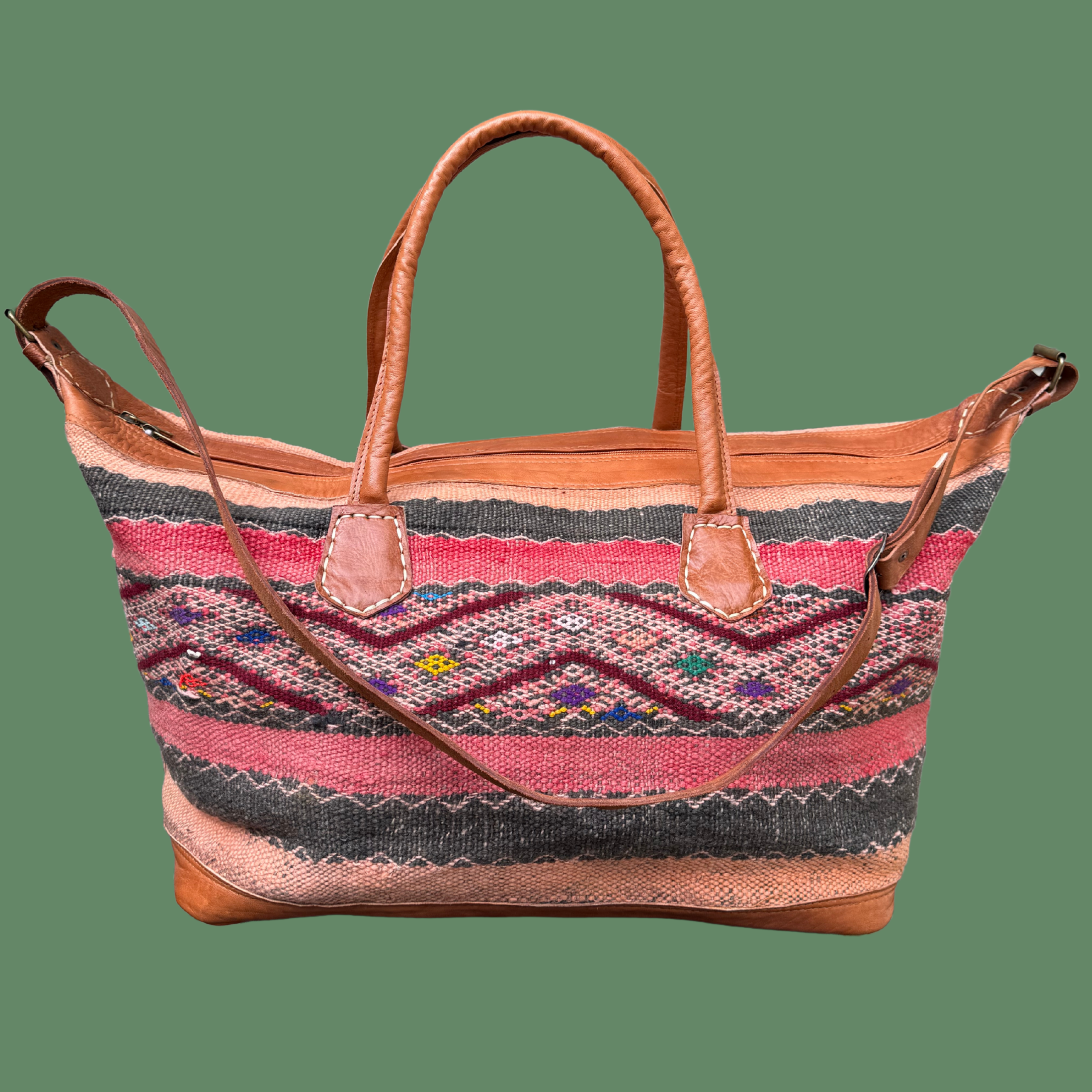 Kilim & Leather Weekender Bag