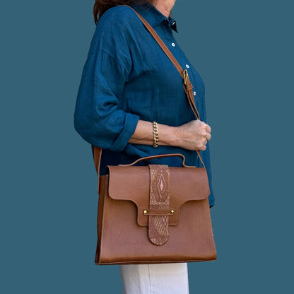 Leather Handbag with Huipil Accent