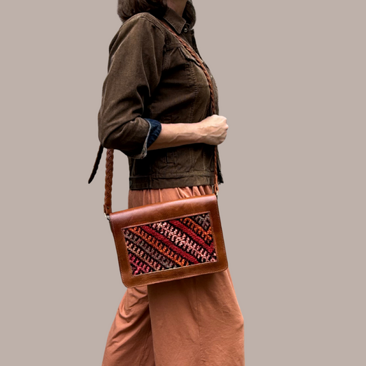 Leather & Kilim Crossbody Bag – Handmade in Morocco from Full-Grain Vegetable-Tanned Leather