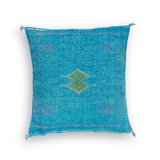 Turquoise Sabra Cactus Silk Kilim Pillow Cover | Handwoven Moroccan Home Decor