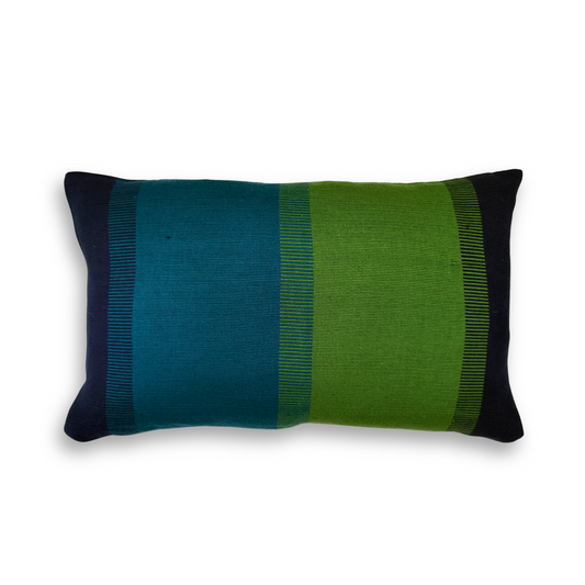 Handwoven Color Block & Hemp Pillow - Blue & Green