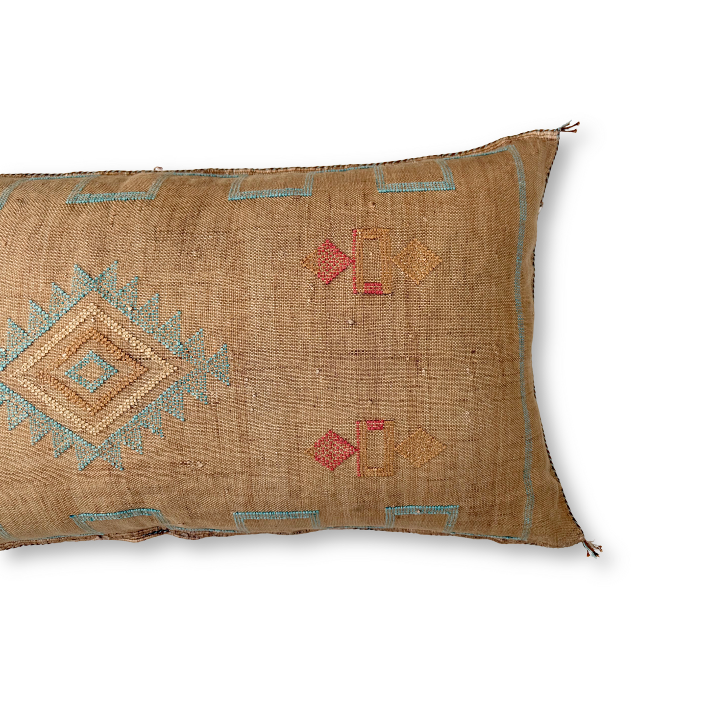 Golden Tan Large Sabra Cactus Silk Lumbar Pillow | Handwoven in Morocco