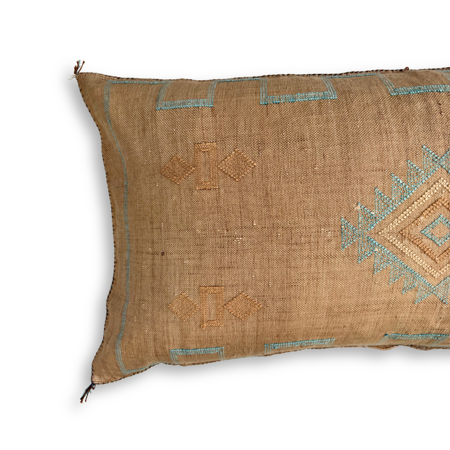 Golden Tan Large Sabra Cactus Silk Lumbar Pillow | Handwoven in Morocco