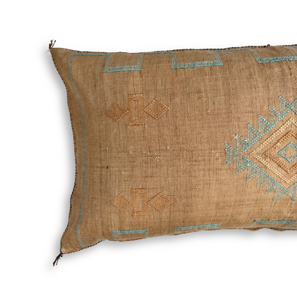 Golden Tan Large Sabra Cactus Silk Lumbar Pillow | Handwoven in Morocco