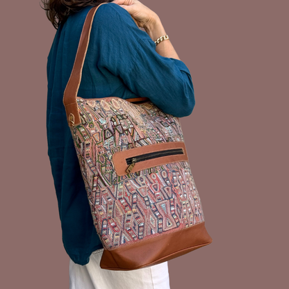 Neutral Huipil Bucket Bag