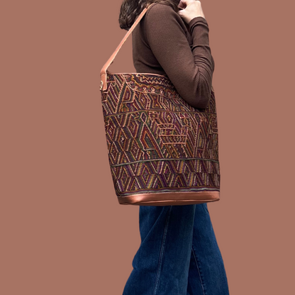 Brown Huipil Bucket Bag