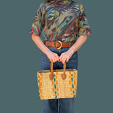 Structured Moroccan Market Basket Tote with Leather Handles with Accent Colors
