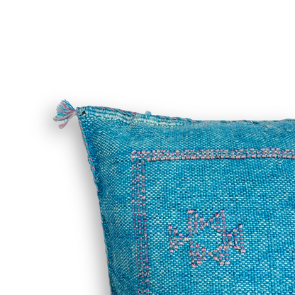 Turquoise Sabra Cactus Silk Kilim Pillow Cover | Handwoven Moroccan Home Decor