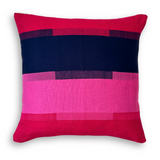 Handwoven Color Block & Hemp Pillow - Navy & Pink