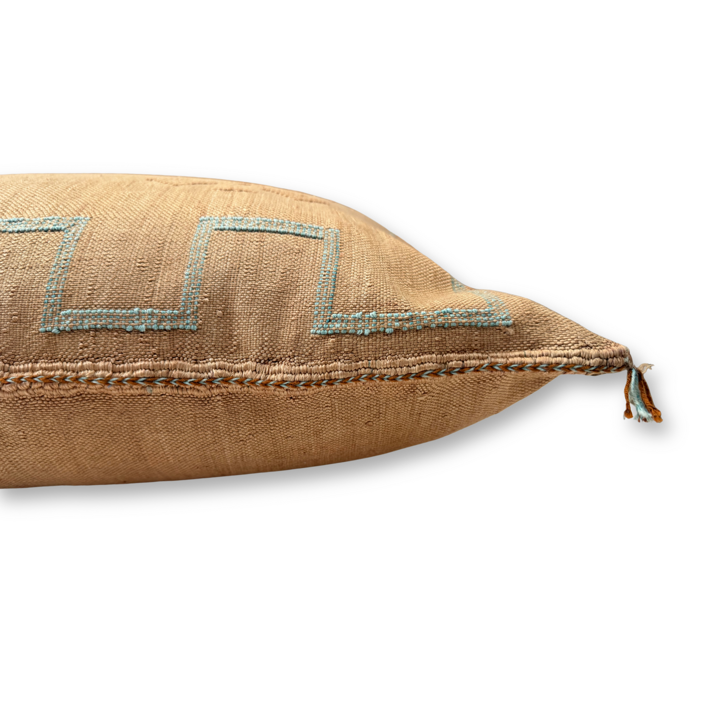 Golden Tan Large Sabra Cactus Silk Lumbar Pillow | Handwoven in Morocco