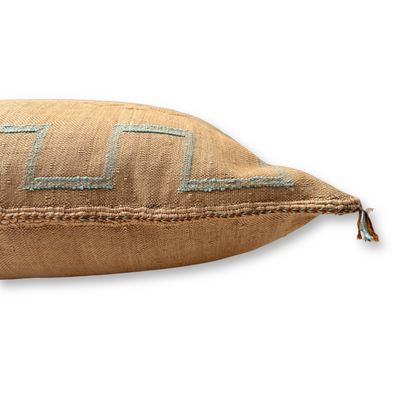 Golden Tan Large Sabra Cactus Silk Lumbar Pillow | Handwoven in Morocco