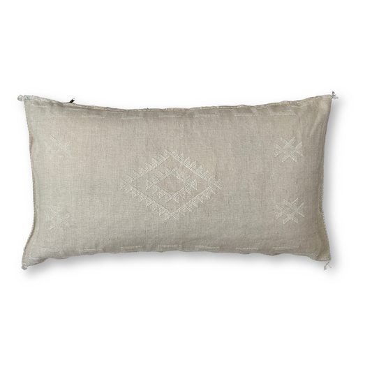 Ivory Large Sabra Cactus Silk Lumbar Pillow | Handwoven in Morocco