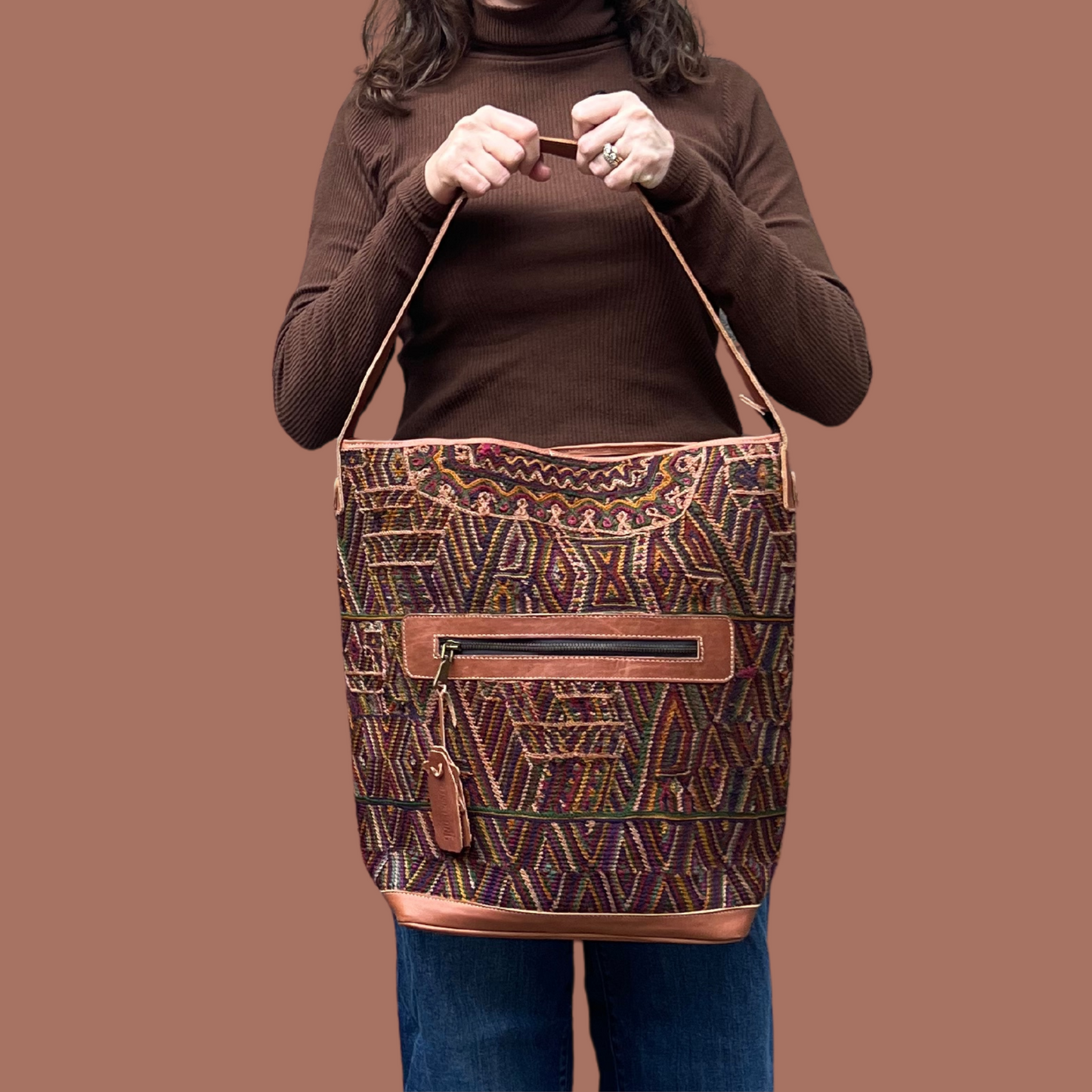 Brown Huipil Bucket Bag