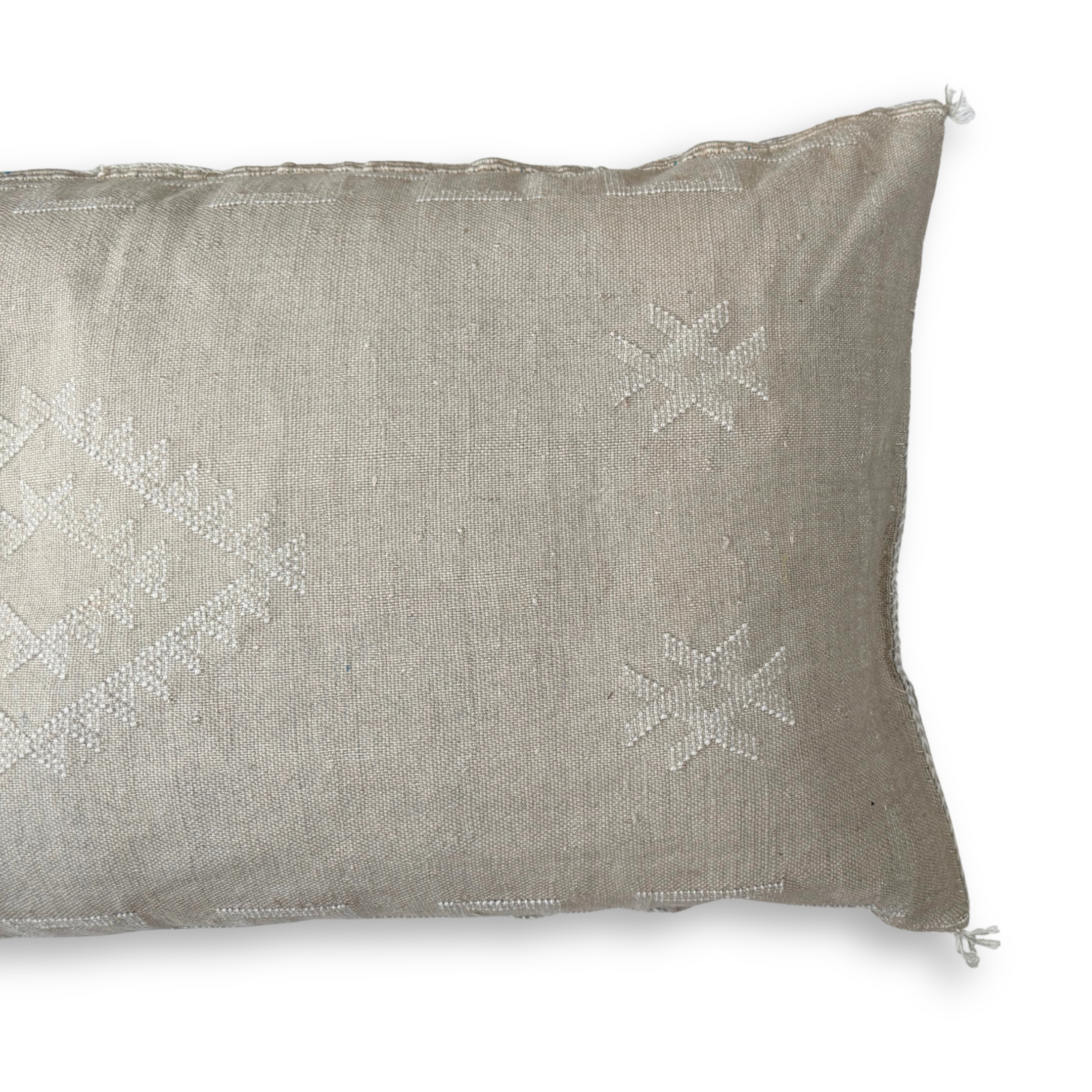 Ivory Large Sabra Cactus Silk Lumbar Pillow Cover | Handwoven in Morocco