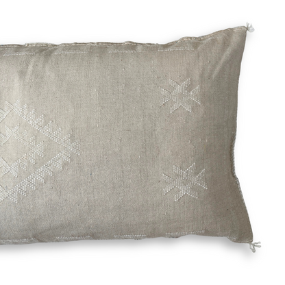 Ivory Large Sabra Cactus Silk Lumbar Pillow | Handwoven in Morocco