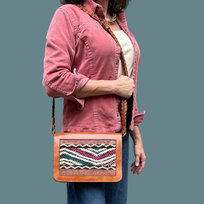 Leather & Kilim Crossbody Bag – Handmade in Morocco from Full-Grain Vegetable-Tanned Leather