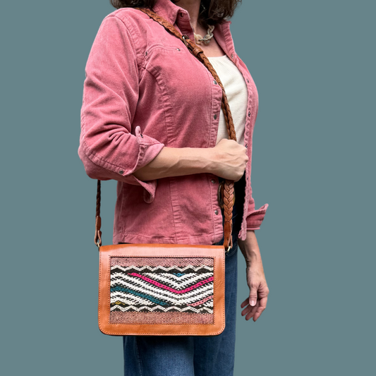 Leather & Kilim Crossbody Bag – Handmade in Morocco from Full-Grain Vegetable-Tanned Leather