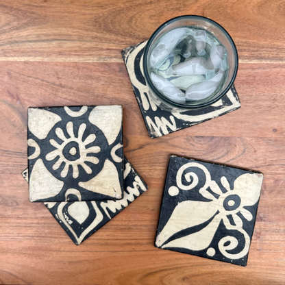 Rustic Black & White Ceramic Coasters, Set of 4