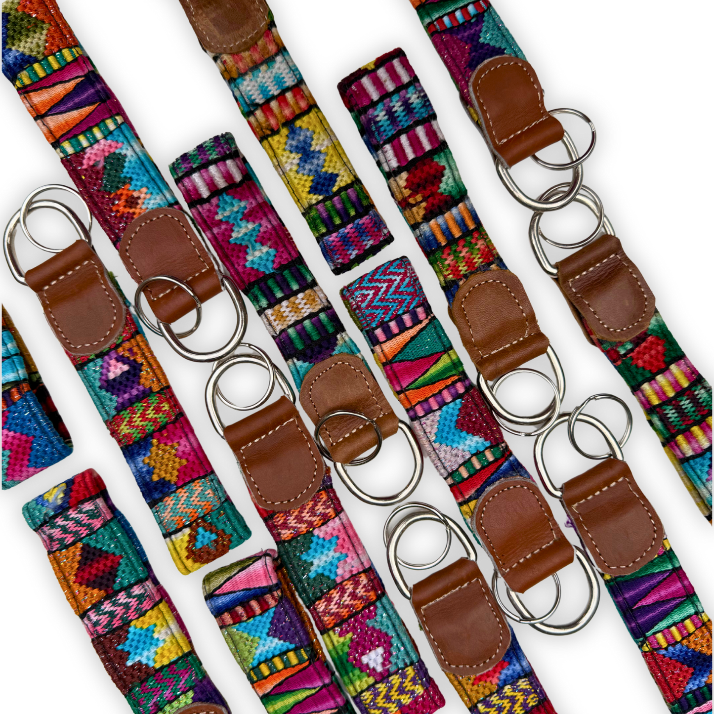 Handwoven Keychain with Leather | Upcycled Mayan Textile Key Fob