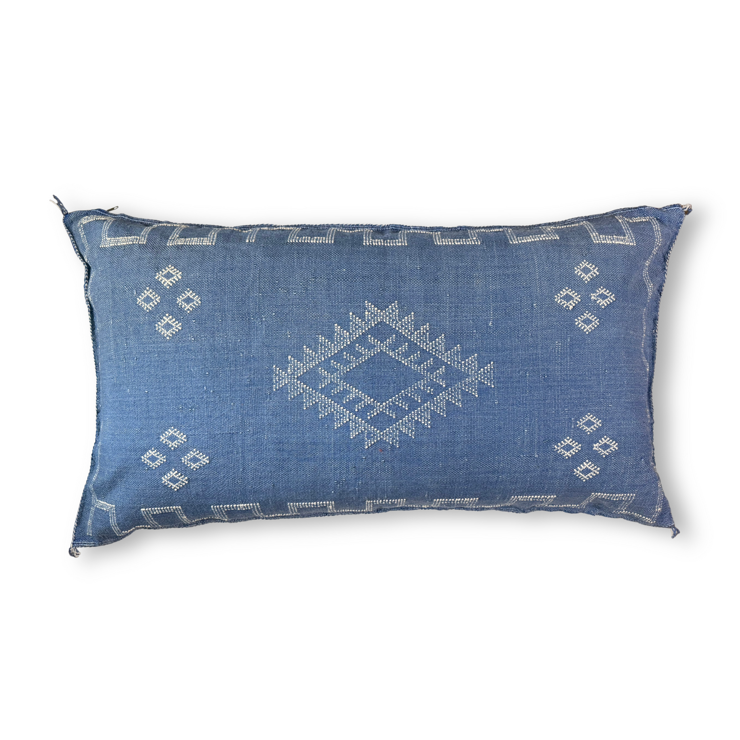 Blue Large Sabra Cactus Silk Lumbar Pillow | Handwoven in Morocco