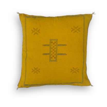 Yellow Sabra Cactus Silk Kilim Pillow Cover | Handwoven Moroccan Home Decor
