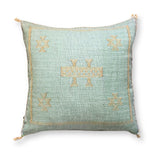 Light Blue-Green Sabra Cactus Silk Kilim Pillow Cover | Handwoven Moroccan Home Decor