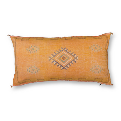 Gold-Peach Large Sabra Cactus Silk Lumbar Pillow | Handwoven in Morocco