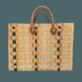 Structured Moroccan Market Basket Tote with Leather Handles with Accent Colors