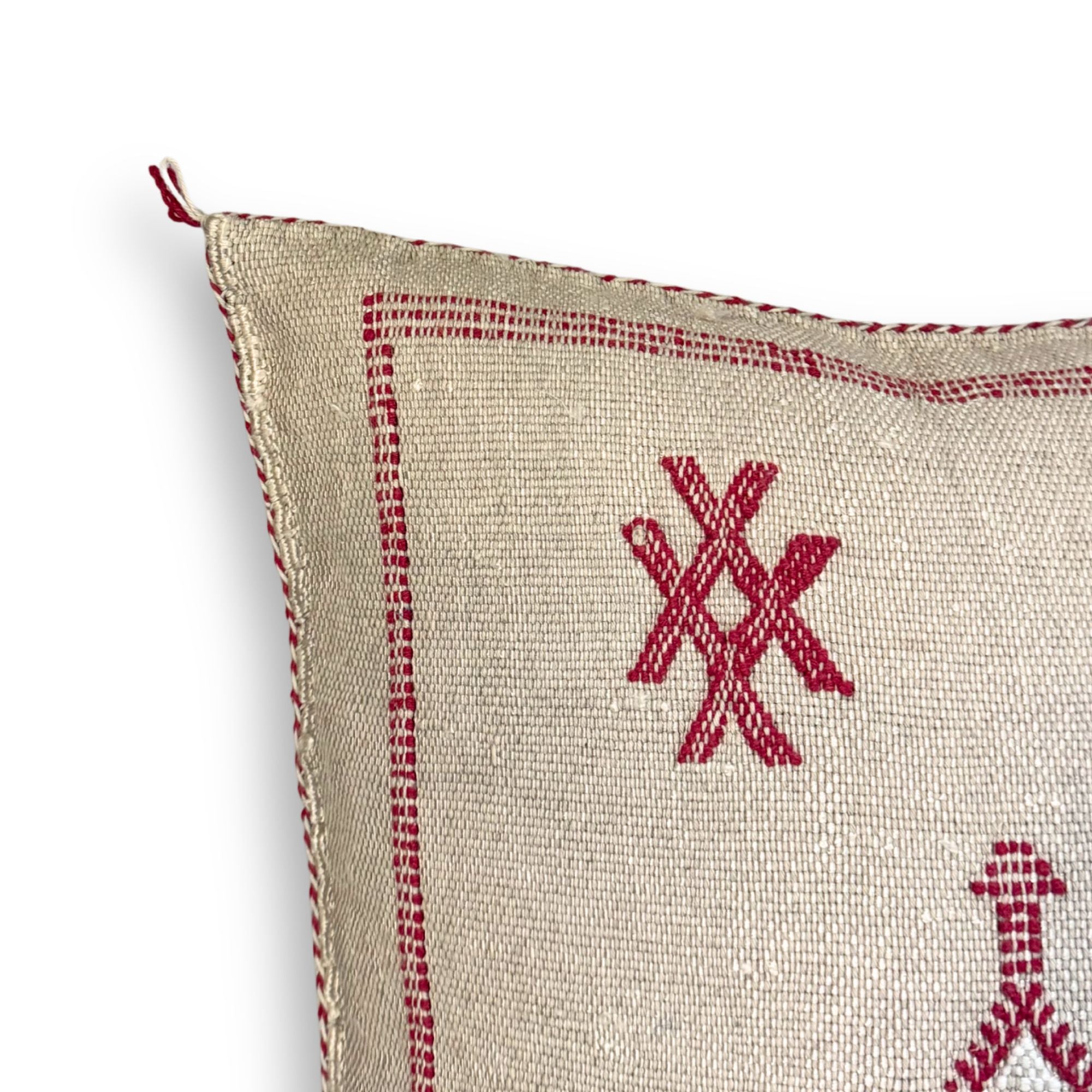 Ivory Sabra Cactus Silk Kilim Pillow Cover | Handwoven Moroccan Home Decor