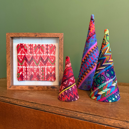 Colorful Handwoven Christmas Tree Set – Vintage Huipil Holiday Decor (Set of 3)