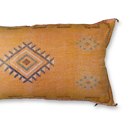 Gold-Peach Large Sabra Cactus Silk Lumbar Pillow | Handwoven in Morocco