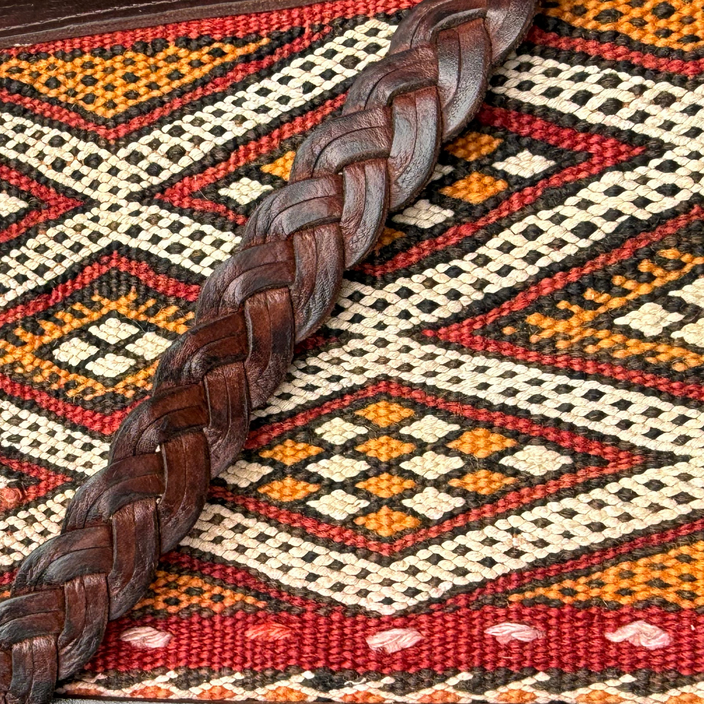Leather & Kilim Crossbody Bag – Handmade in Morocco from Full-Grain Vegetable-Tanned Leather