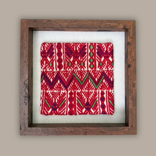 Framed Handwoven Textile (Christmas Colors in Walnut Frame)