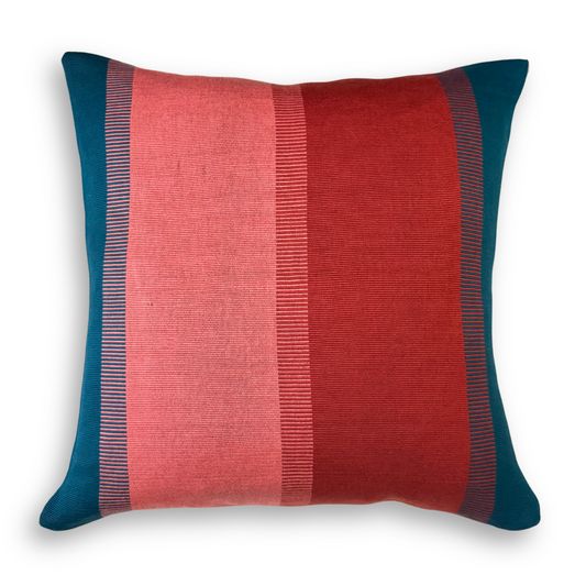 Handwoven Color Block & Hemp Pillow - Light & Dark Terra Cotta