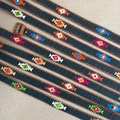 Denim-Colored (Blue-Grey) Handwoven Guatemalan Whip-Stitched Belt