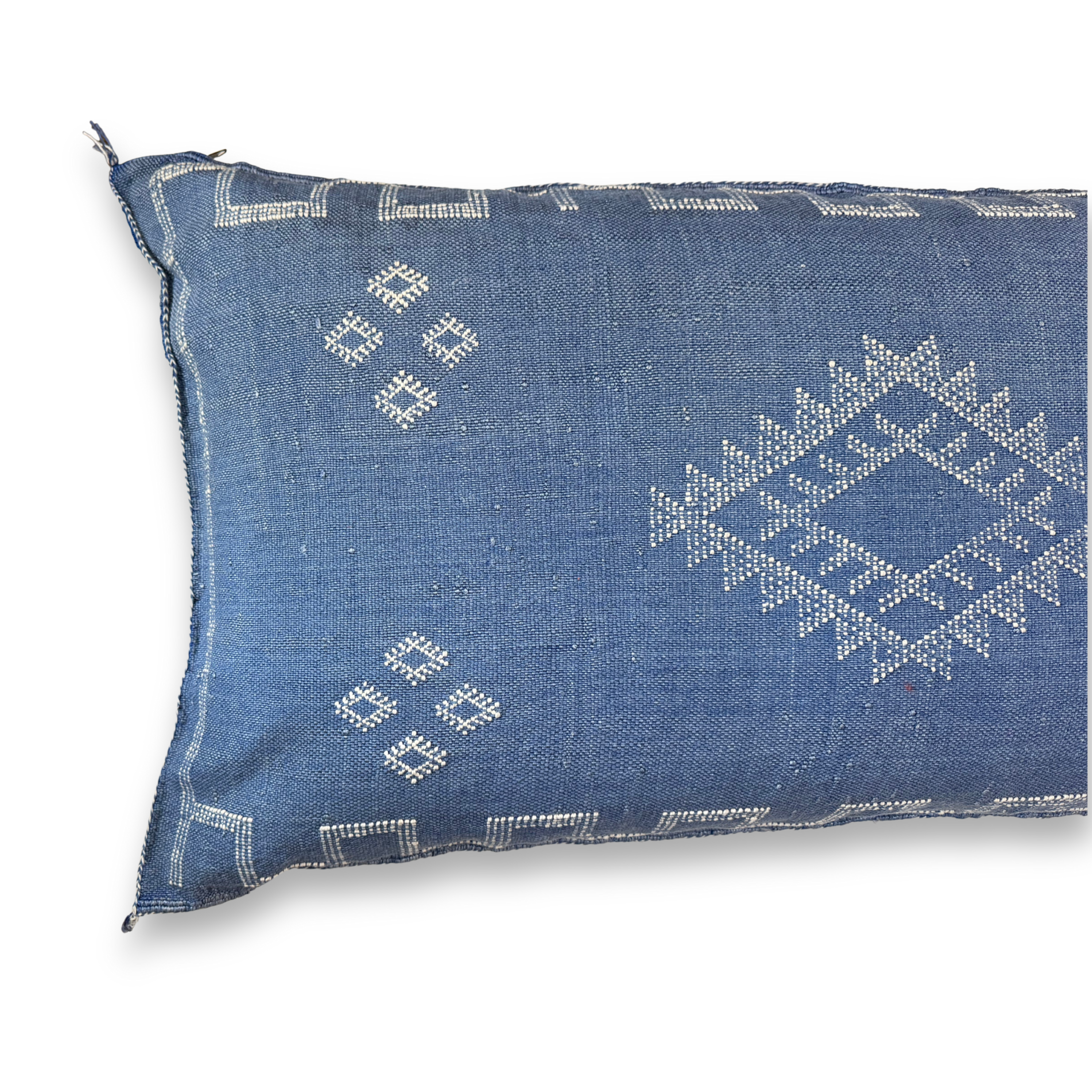 Blue Large Sabra Cactus Silk Lumbar Pillow Cover | Handwoven in Morocco