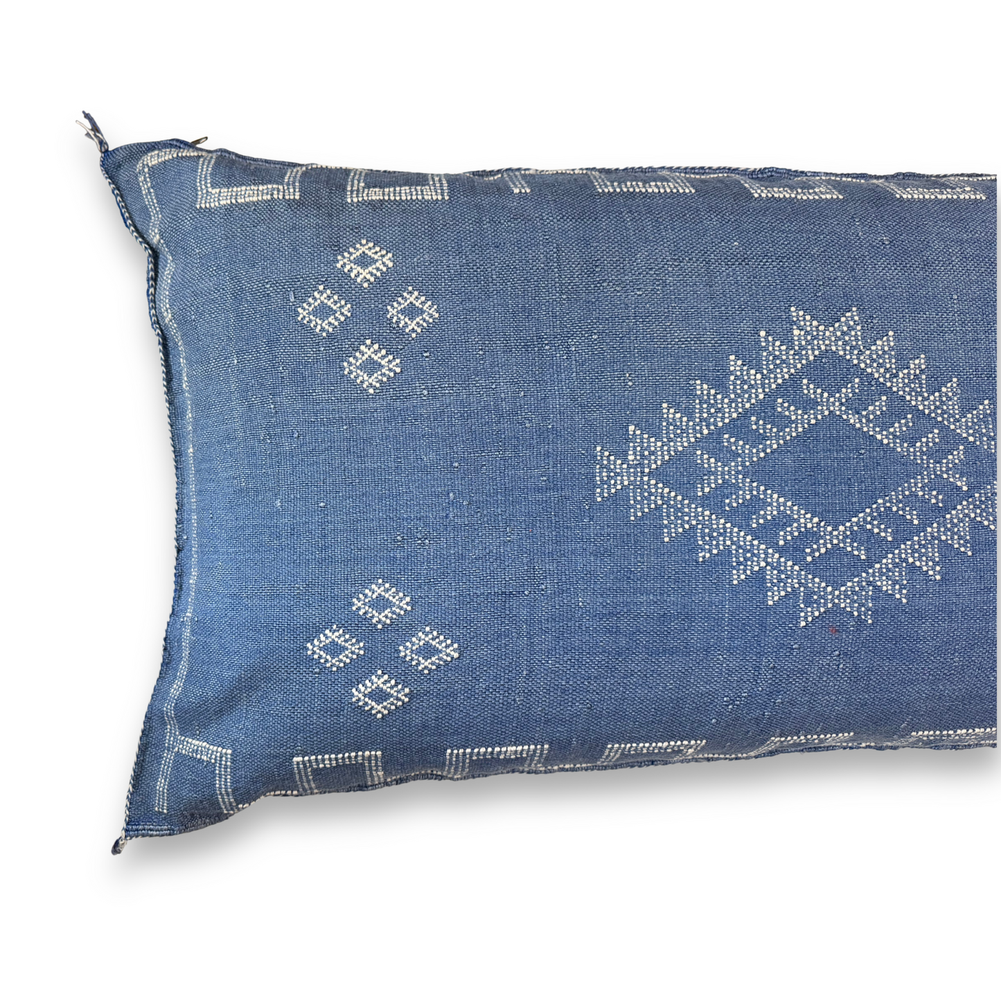 Blue Large Sabra Cactus Silk Lumbar Pillow | Handwoven in Morocco