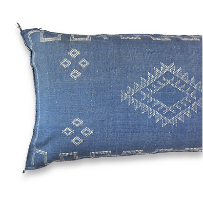 Blue Large Sabra Cactus Silk Lumbar Pillow | Handwoven in Morocco