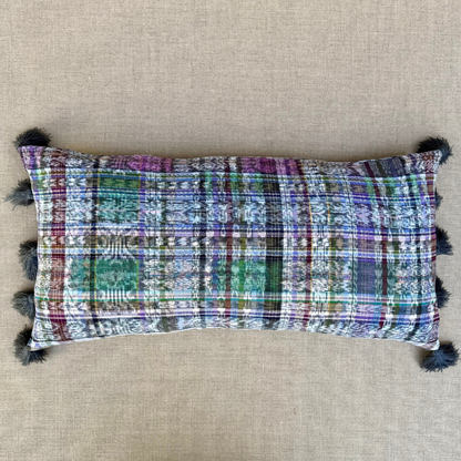 Handwoven Jaspe Colorful Throw Pillow with Tassels