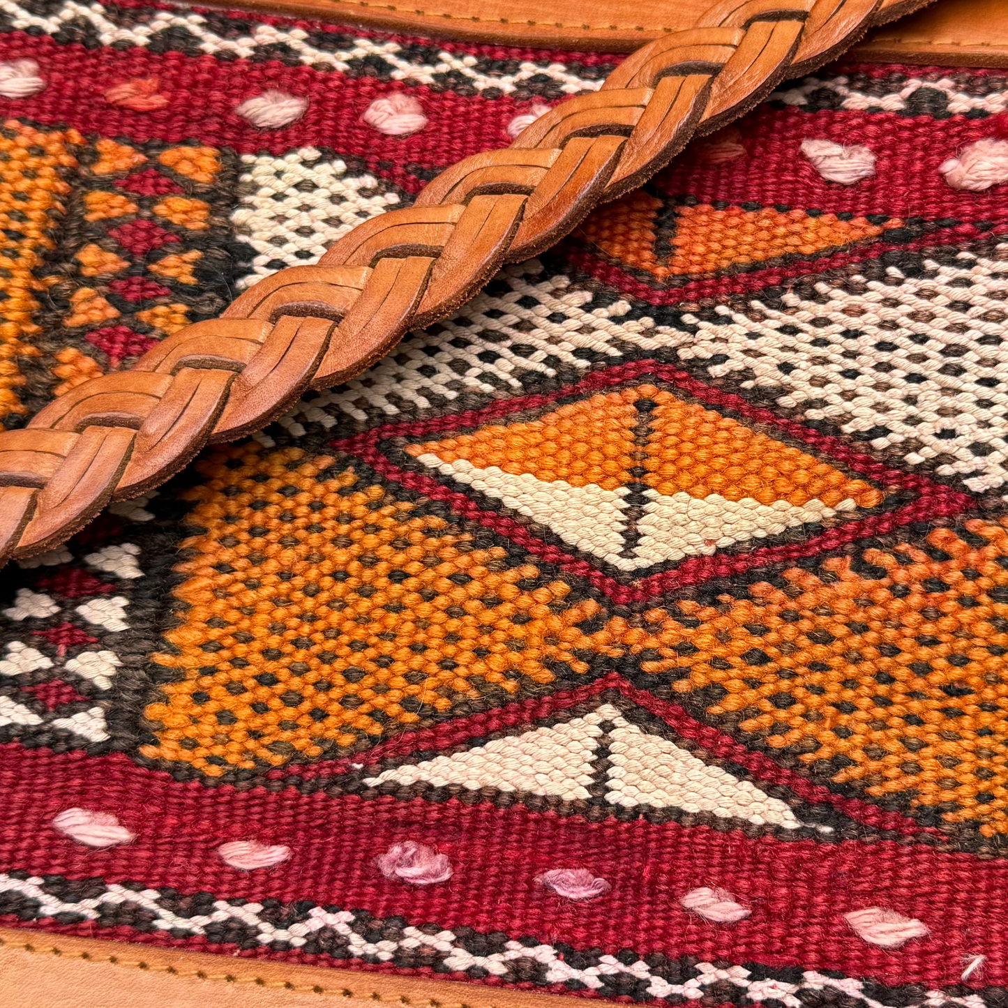 Leather & Kilim Crossbody Bag – Handmade in Morocco from Full-Grain Vegetable-Tanned Leather