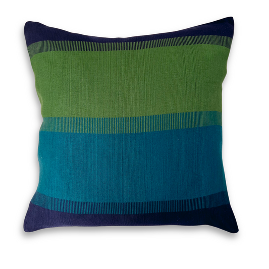 Handwoven Color Block & Hemp Pillow - Green & Navy