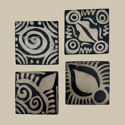 Rustic Black & White Ceramic Coasters, Set of 4