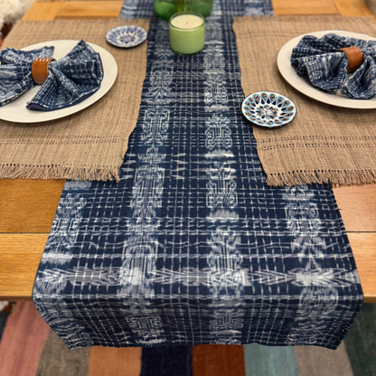 Handwoven Indigo Corte Table Runner | Reversible Jaspe & Denim