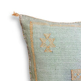 Light Blue-Green Sabra Cactus Silk Kilim Pillow Cover | Handwoven Moroccan Home Decor