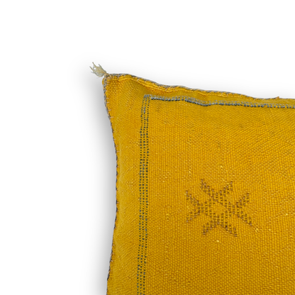 Yellow Sabra Cactus Silk Kilim Pillow Cover | Handwoven Moroccan Home Decor