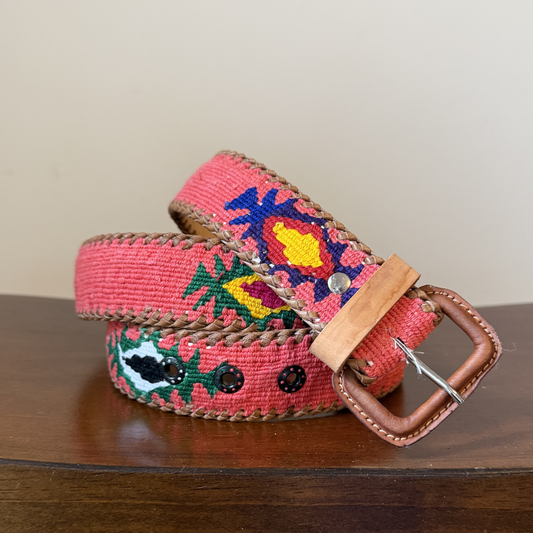 Coral Handwoven Guatemalan Whip-Stitched Belt